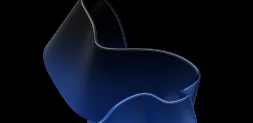 Abstract dark blue ribbon-like shape on black background.