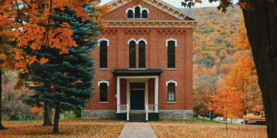 A picture of an orange brick house