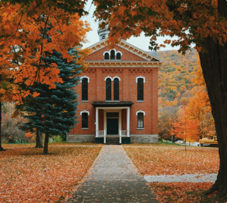 A picture of an orange brick house