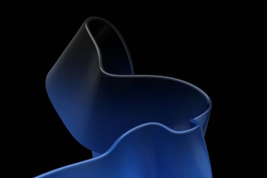 Abstract dark blue ribbon-like shape on black background.